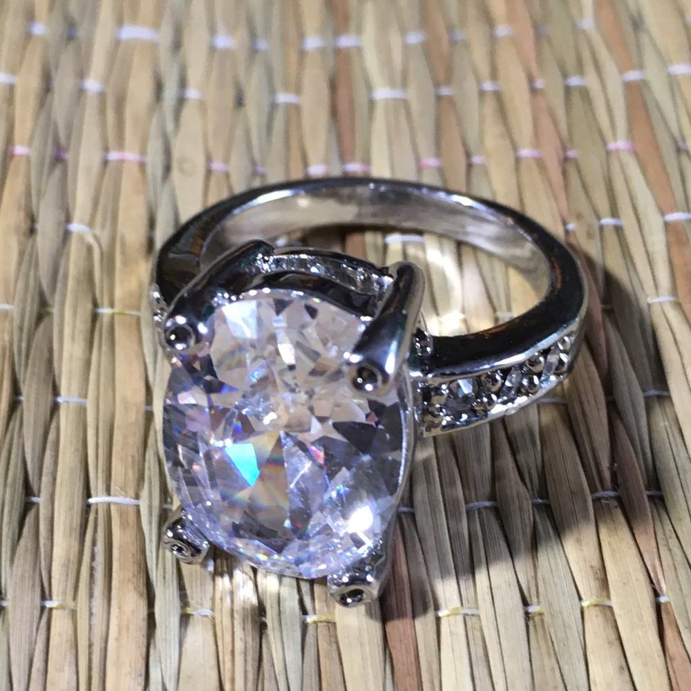 Cubic Zirconia Statement Ring - Silver Plated - Picture 3 of 7